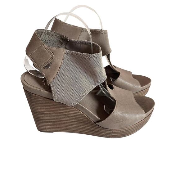 Eileen Fisher Shoes Womens Size 10 Taupe Wedge Sandals Platform Leather Elastic - Picture 3 of 12